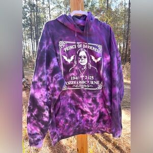 Purple TieDye Men's Ozzy Osbourne Tribute Longsleeve Pullover Hoodie Sweatshirt